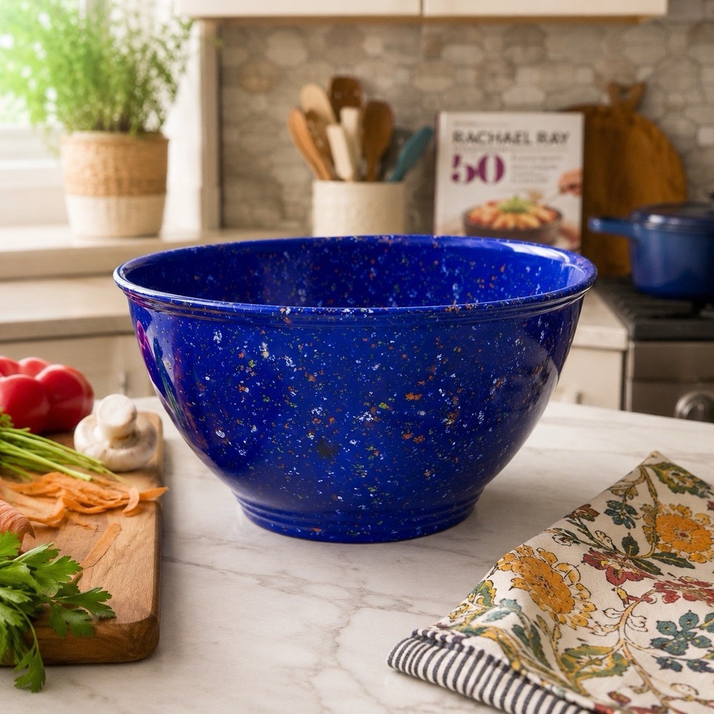 Rachael Ray Blue Confetti Garbage Bowl 4 Qt Melamine Prep Mixing Bowl 10"